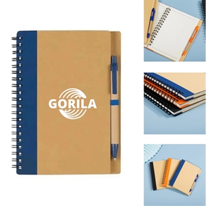 Kraft Paper Cover Spiral Notebook with Pen