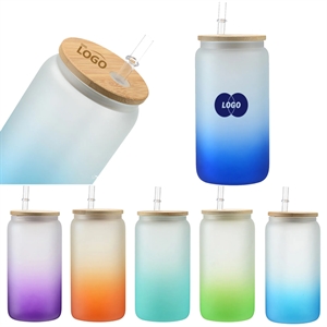 Custom Logo 16oz Mason Gradient Glass Straw Tumbler