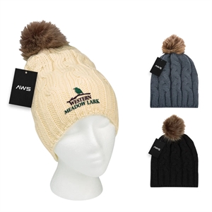 AWS Cameron Cable Knit Pom Beanie