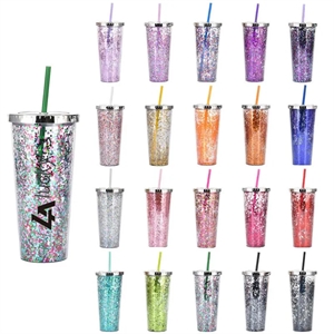 24oz Double Wall Glitter Tumbler With Straw