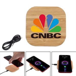 Custom Logo Slim & Portable 15W Eco-Friendly Bamboo Wireless Charger