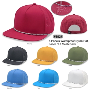 5 Panel Water Proof Nylon Hat w/Laser Cut Mesh Back