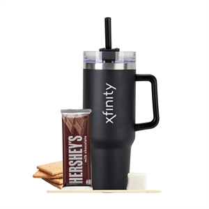 Custom Logo Tapered Tumbler w/Handle & Straw-40 oz., S'Mores Kit