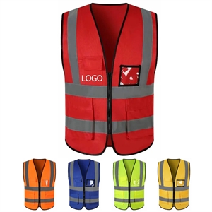 Safety Reflective Vest with Pockets and Zipper