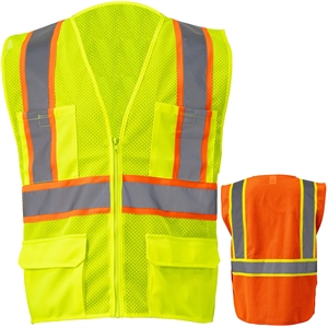 Hi Vis Class 2 Reflective Zipper Mesh Safety Vest 4 Pockets