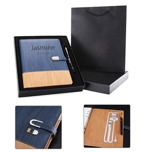 Office Notebook w/Power Bank & Flash Drive/Pen Gift Set