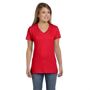 Hanes Ladies 4.5 Oz., 100% Ringspun Cotton Nano-T&reg; V-...