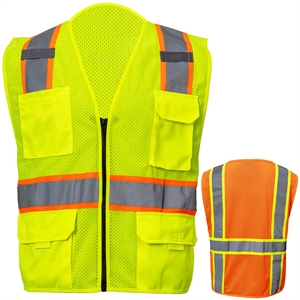 Hi-Viz Class 2 Reflective Tape Safety Zipper Vest 4 Pockets