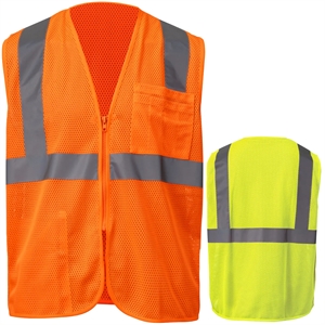 High Viz Reflective Mesh Safety Workwear Zipper Vest Pockets