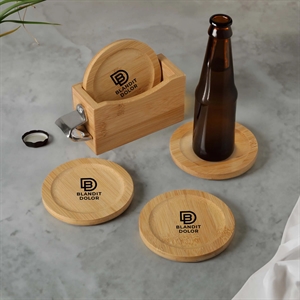 Bamboo Coaster Set With Bottle Opener