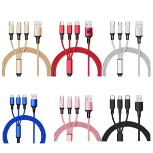 Multi Nylon Charger Cable Cord 3 in 1 Adapter