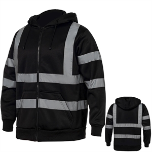 Hi Viz Class 3 Reflective Tape Safety Zipper Pocket Hoodie