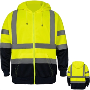 Two Tone Hi Viz Class 3 Reflective Tape Safety Zipper Hoodie