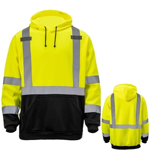 Hi Viz Class 3 Reflective Tape Safety Dual Mic Tabs Hoodie