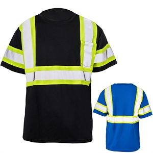 Two Tone Hi Vis Reflective Tape Mesh Safety T-Shirt w/Pocket