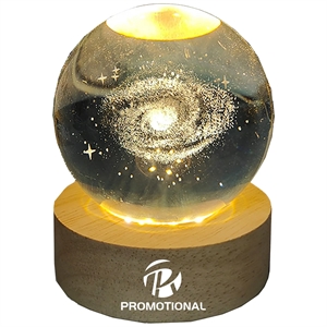 3D Engraving Crystal Ball Paperweight with LED Wood Stand