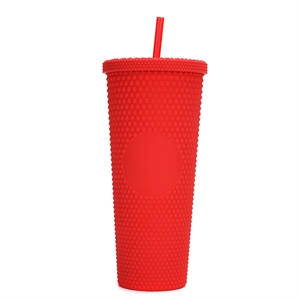 Plastic Matte Studded Tumbler With Lid & Straw