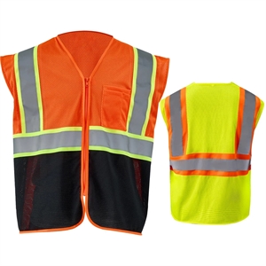 Hi Viz Class 2 Reflective Tape Safety Zipper Vest w/ Pocket