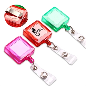 Retractable Square Badge Reel With Clip Holder