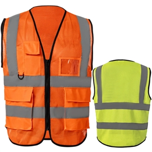 Mesh Hi-Viz Reflective Tape Safety Vest With 4 Pockets