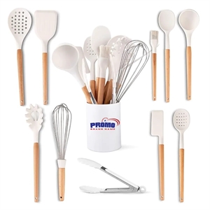 Heat Resistant Wooden Handle Silicone Kitchen Utensil Set