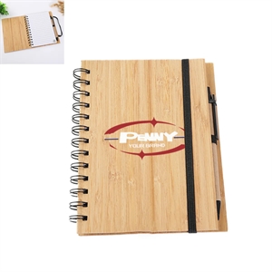 Spiral Notepad Wood Journal Bamboo Cover Notebook With Pen