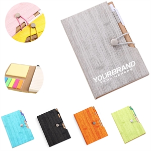 Customizable Woodgrain Notebook with Sticky Notes And Flags