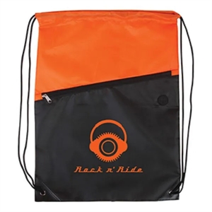 Two-Tone Drawstring Backpack With Zipper 210D