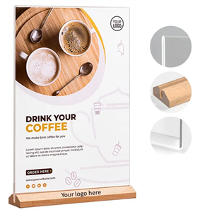 A6 Acrylic Sign W/ Wood Base T Shape Menu Holder Table Tent