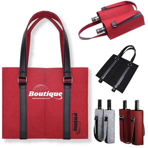 2 Bottle Tote Bag Wine Felt Travel Reusable Gift Carrier