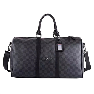 PU Leather Plaid Travel Duffel Bag