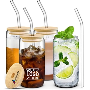 Pipette Glass Cup 18oz Set of 4 with Lid and Straw