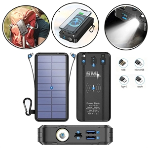 20,000 mAh Solar Wireless Charging Bank With Flashlight