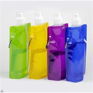 Custom Logo 16 Oz Foldable Water Bottle w/Carabiner