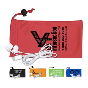 Tuneboom Mobile Tech Earbud Kit in Microfiber Cinch Pouch