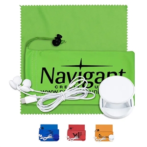 Mobile Tech Earbud Kit with Car Charger in Cinch Pouch