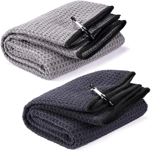 Waffle Pattern Tri-Fold Golf Towel With Clip