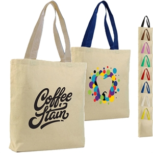 12 Oz. Cotton Canvas Color Handle Tote Bag w/ Bottom Gusset