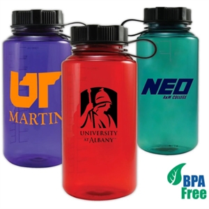 32 oz. BPA free Plastic Water Bottle w/ Tethered lid