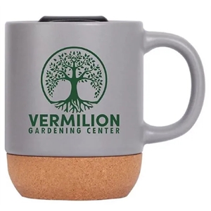 Cork Bottom Ceramic Mug 13 oz With Lid