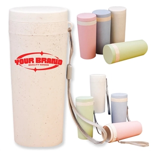 10oz. Wheat straw thermos Water Bottle with lanyard