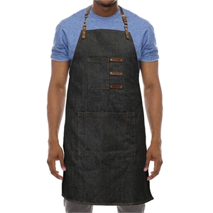 Artisan Style Bib Apron- Denim & Leather