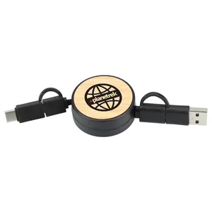 FSC® 100% Bamboo Retractable 5-in-1 Charging Cable