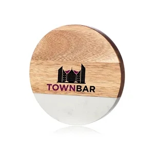 Round Marble and Wood Coasters with Bottle Opener