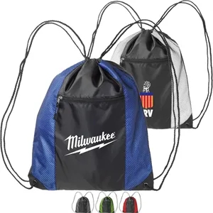 Two Color Front Zipper Pocket Drawstring Bag (18.5"x14.75")