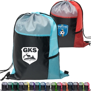 Custom Logo Tri Color Mesh Bottle Holder Drawstring Backpack (13"x17")