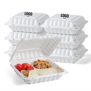 8X8" 3 Compartment Plastic Clamshell Take Out Food Container