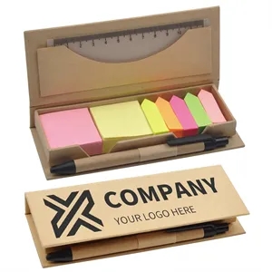 Sticky Note Set with Pen and Ruler and Ecological Case.