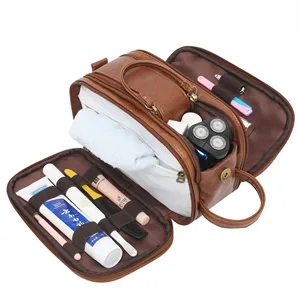 Toiletry Bag for Men Travel Shaving Dopp Kit PU Leather