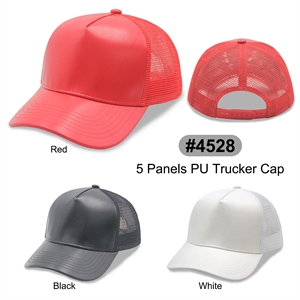 5 Panels PU Leather Trucker Cap